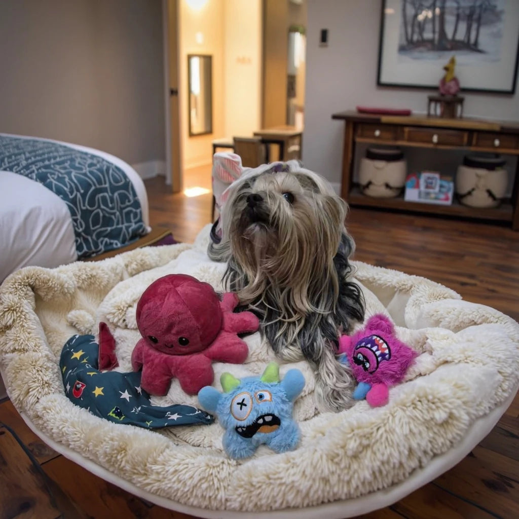 Jouet en peluche petit monstre pour chien qui couine