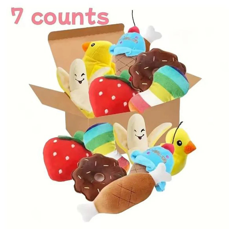 Ensemble 7 jouets vocaux en peluche pour chiots et chiens – fruits et légumes